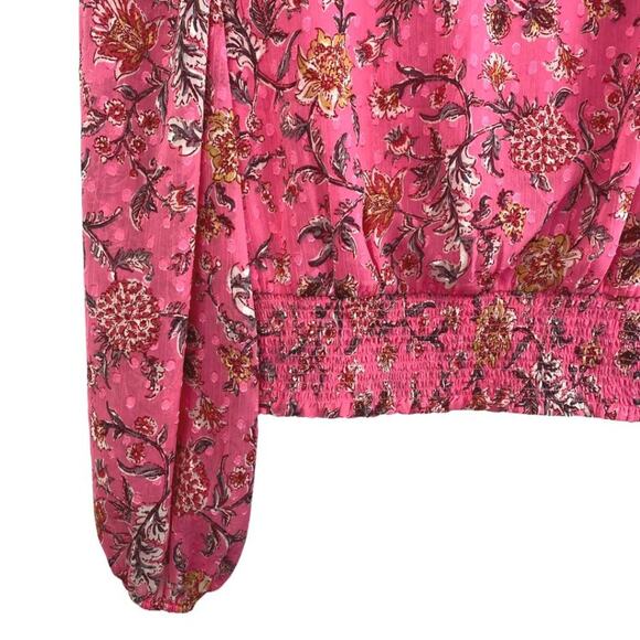 NWOT Joie Floral Faux Wrap Cropped Long Sleeve Top Pink Small - Picture 8 of 10
